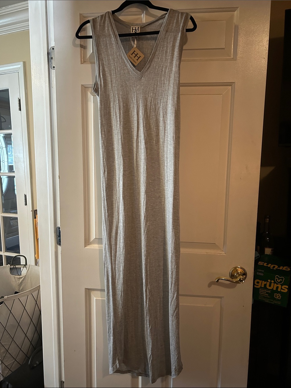 Haute Hippie Light Gray V-Neck Maxi Dress XS $285 Side Slit Beach Summer Formal